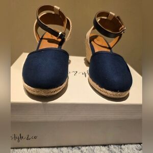 Style & Co. Navy Espadrille Wedge Ankle-Strap Sandals